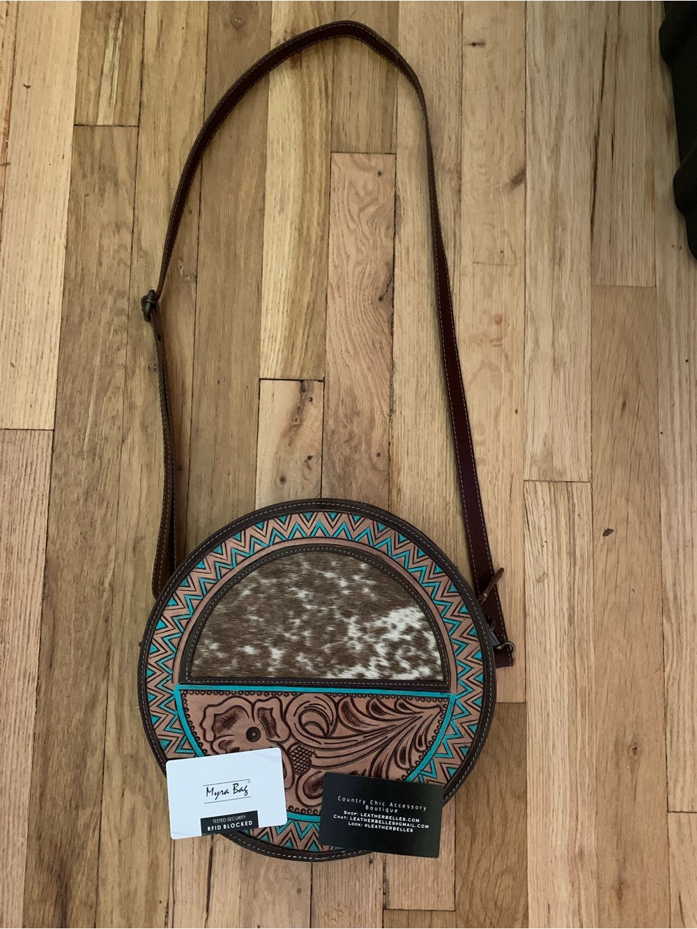 Myra Bag Brown Turquoise Round Crossbody